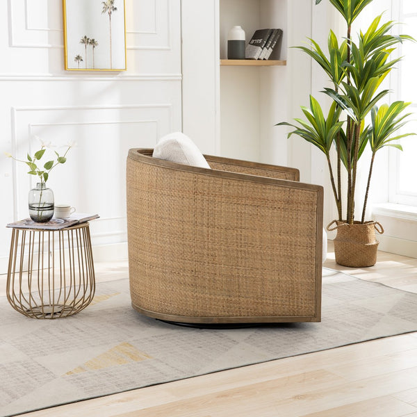 English Elm Swivel Barrel Chair with Plush Foam Upholstery, 360° Metal Base, Sturdy Hardwood Frame, Cozy Lounge Seat Beige W395102742