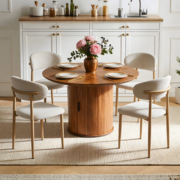 English Elm Dining Chairs Set of Two with Linen Cushions and Iron Legs for Farmhouse Kitchens Beige,Natural Wood W3590P457154