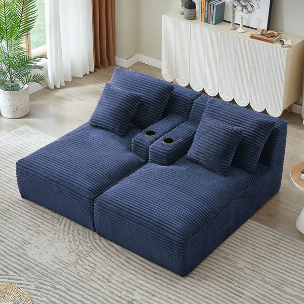 English Elm Compressible Corduroy Sleeper Loveseat with Cupholders Ready in 72 Hours No Assembly Blue W2339P411860