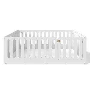 English Elm Twin Solid Pine Montessori Floor Bed with House Frame Door and Safety Fence Light White W5305P420635