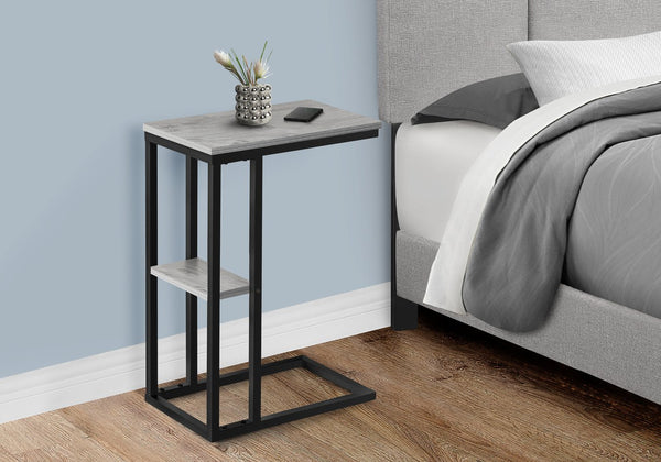 English Elm Accent Table - Sleek C-Shaped Design For Living Room & Bedroom - Grey Laminate With Black Metal Frame B2710P219397