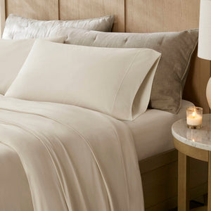English Elm 4-piece Cal King Stretch Jersey Sheet Set Moisture Wicking Cooling Nylon Spandex Blend Ivory B035P437416