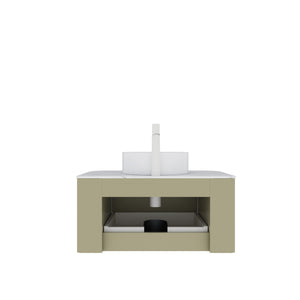 English Elm Muri Floating Bathroom Vanity Plywood Cabinet Sintered Stone Top Oak Drawer W2615S00560