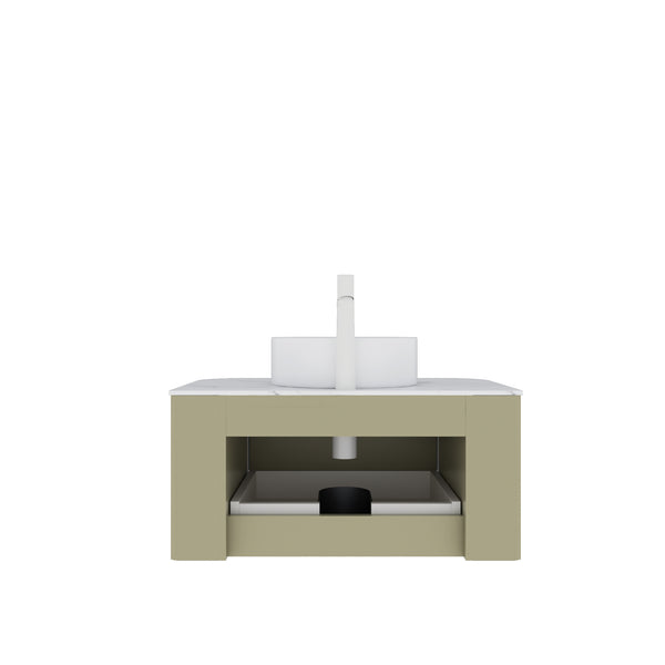 English Elm Muri Floating Bathroom Vanity Plywood Cabinet Sintered Stone Top Oak Drawer W2615S00560