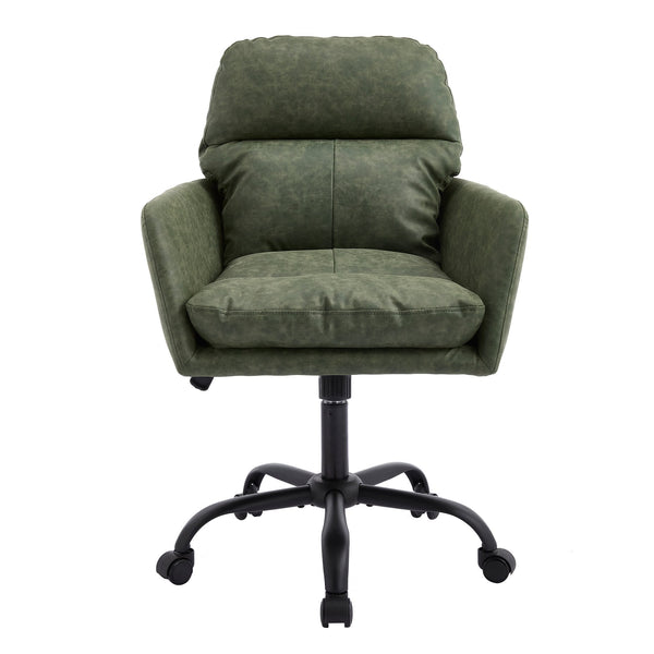 English Elm Artificial ergonomic PU leather office chair with high-density foam, stain-resistant, adjustable height support and modern minimalist design for home and workspace comfort Green W2311P282362
