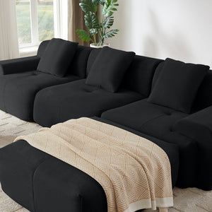 English Elm 113" Modular L-shaped Sectional Sofa Corduroy Upholstered with Movable Ottoman Black W1359S00060