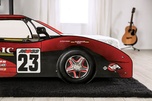 English Elm Modern Twin Race Car Bed With High Gloss Red Finish, Metal Support & Slat Kit - Ignite Imagination! B2741S00498