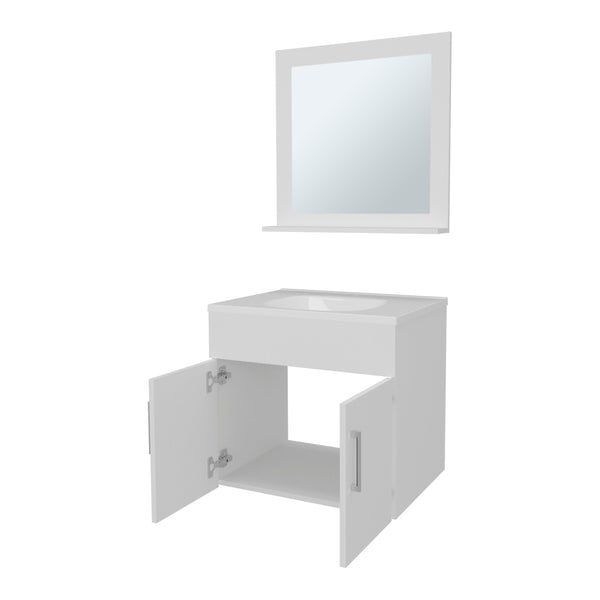 English Elm White Floating 2-Door Bathroom Vanity Set with Sink & Mirror – Bright White Finish, Space-Saving Storage B062P355539