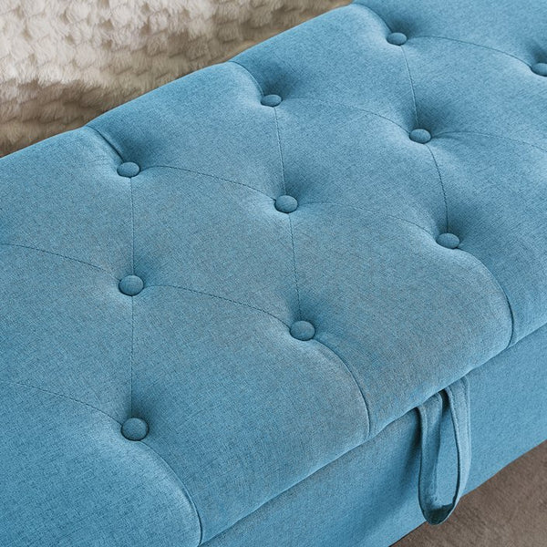 English Elm Ottoman Tufted Linen Storage Bench with Safety Hinge Solid Wood Frame Entryway Seat W2186P470000