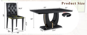 English Elm Black Wood Grain Mdf Dining Set Seats Four with Pu Leather Buckle Chairs Modern W1151S04431
