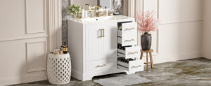 English Elm 36" Traditional Bathroom Vanity with Ceramic Sink, Solid Wood Cabinet, Soft-Close Doors & Drawers White N729P251630K