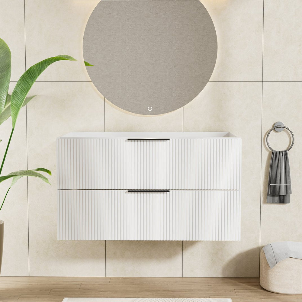 English Elm 090 Floating Bathroom Vanity Cabinet Matte Wall Mounted Soft Close Drawers Modern White W3520P345981