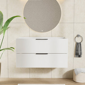 English Elm 090 Floating Bathroom Vanity Cabinet Matte Wall Mounted Soft Close Drawers Modern White W3520P345981