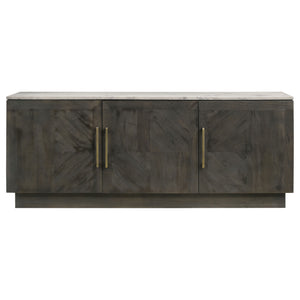 English Elm Metzger Marble Top Sideboard with Checkerboard Doors and Mango Wood Storage B062S01481