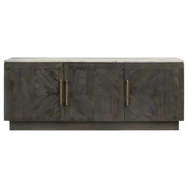 English Elm Metzger Marble Top Sideboard with Checkerboard Doors and Mango Wood Storage B062S01481