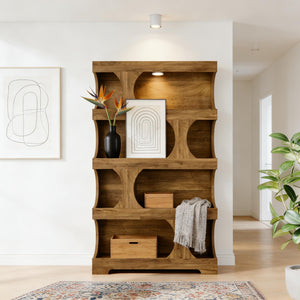English Elm Practical S-shaped Bookcase Four Tier Mdf Shelving Unit for Living Room or Office T3971P452699