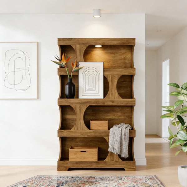 English Elm Practical S-shaped Bookcase Four Tier Mdf Shelving Unit for Living Room or Office T3971P452699