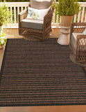 Unique Loom Outdoor Border Checkered Machine Made Border Rug Brown, Brown/Black 6' 0" x 9' 0"