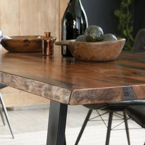 English Elm Wobegon Grey Sheesham Rectangular Dining Table with Live-Edge Wood Top and Metal Angled Sled Legs for Rustic Modern Kitchens and Dining Rooms B062P375995