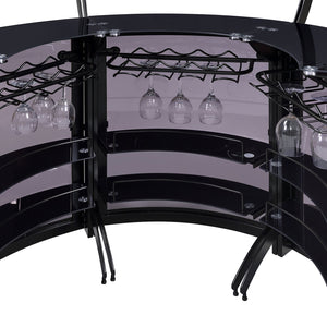 English Elm Elaina Curved Freestanding Home Bar with Smoked Acrylic Panels and Stemware Rack B062S01725