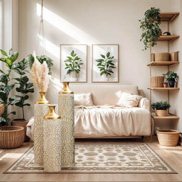 English Elm Floor Glam Metal Vase Set 3-Piece Gold & White Droplet Sculptural Floor Vases Tall Modern Décor W2796P321401