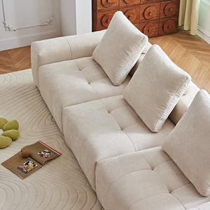 English Elm Luxury Piano Key Chenille Velvet Sofa Solid Wood Frame Three Seat Modern Living Room Beige W1765S00133