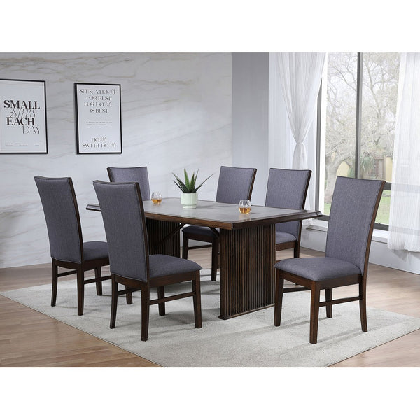 English Elm Wawona Ceramic Top Rubberwood Dining Set with Upholstered Chairs for Four B062S01671