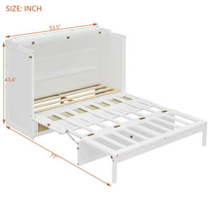 English Elm Full Size Murphy Wall Bed Cabinet with Rattan Panel Detailing and Storage Drawers White N708P336203K