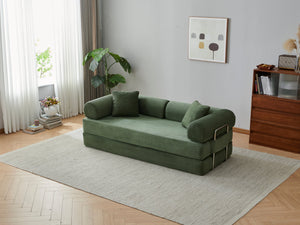 English Elm 78.8" Corduroy Modular Floor Sofa Convertible Sleeper Futon with Pillow Back Support Army Green W5617P455966