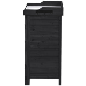 English Elm TOPMAX Rustic Fir Wood Potting Bench 39" with Galvanized Top, 2-Tier Shelves & Side Hooks, Black - Durable Garden Workstation N717P220218B