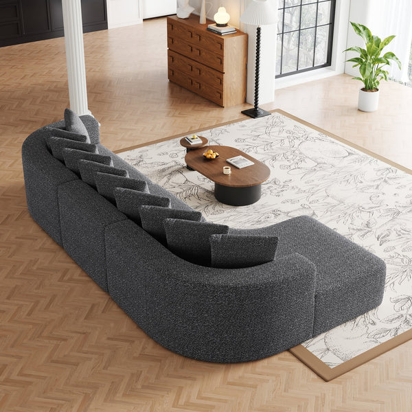 English Elm 131.1-inch Chenille Cloud Curved Sectional with Chaise and Ten Plush Throw Pillows W3505S00014