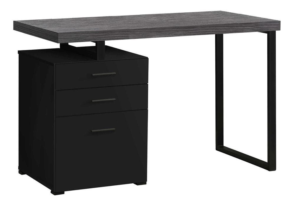 English Elm Computer 48" L Desk with Reversible Left/Right Setup, Black/Grey Laminate, File Drawer, Modern Design B2710P219749