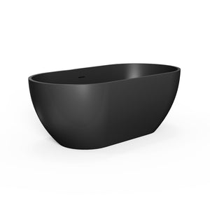 English Elm 59 Inch Stone Resin Freestanding Bathtub Oval Spa Soaking Tub for Small Bathrooms Black W1613P355471