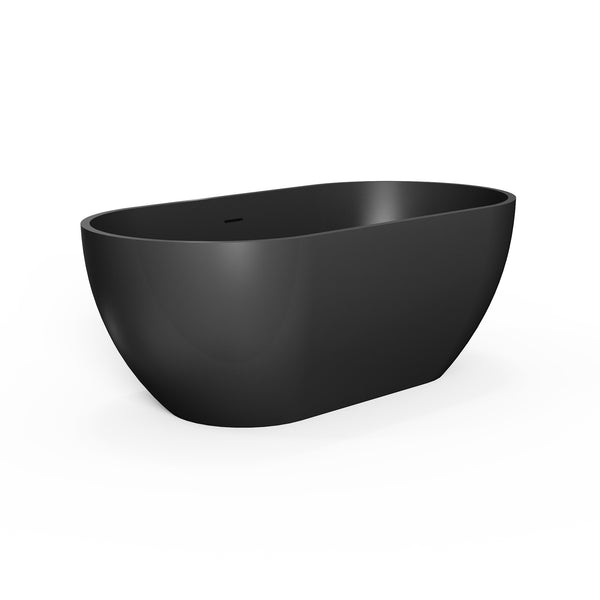 English Elm 59 Inch Stone Resin Freestanding Bathtub Oval Spa Soaking Tub for Small Bathrooms Black W1613P355471