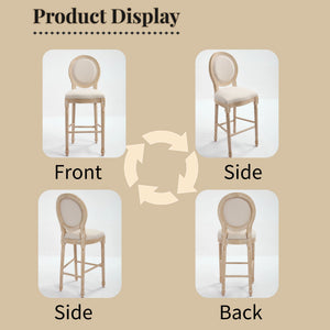 English Elm French Country Bar Chairs Set Of 2 - Elegant Upholstered Round-Back Design For Kitchen & Dining W3426P324576