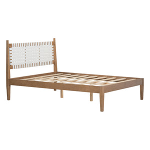 English Elm Christopher Knight Home® - Queen Upholstered Leather Headboard Bed Frame with Solid Wood Slats, Mid-Century Modern Support, No Box Spring Needed White+Natural N758D928283N