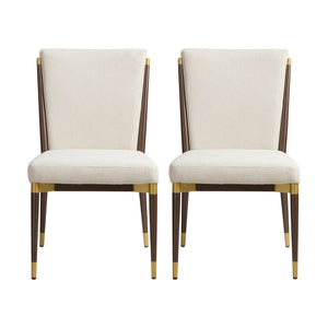 English Elm Armless Dining Chairs Iron Frame Wood Grain Finish Ergonomic Cushioned Seat Set of 2 Brown+Beige N771P345829W