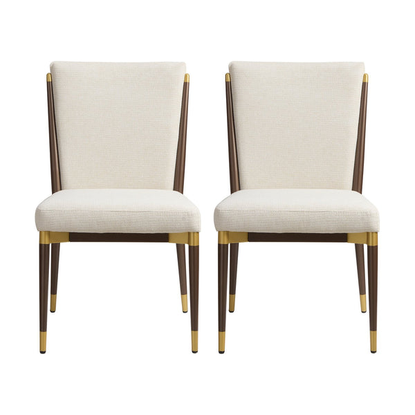 English Elm Armless Dining Chairs Iron Frame Wood Grain Finish Ergonomic Cushioned Seat Set of 2 Brown+Beige N771P345829W
