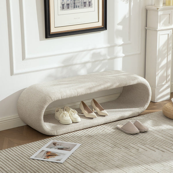 English Elm 52.17"wide Chenille Upholstered Storage Bench Soft Foam Seat Iron Wood Frame Entryway Wheat W3189P425449