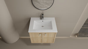 English Elm 24" Modern Wall Vanity with Ceramic Sink, Oak Plywood Cabinet, 2 Soft-Close Doors, Handles Included W1972S00021