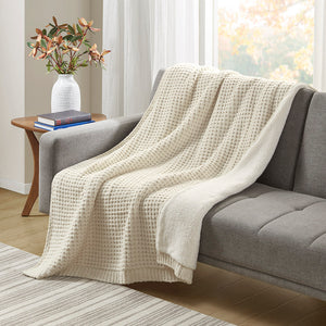 Madison Park Rowan Casual Waffle Knit Chenille Throw MP50-8271 Ivory