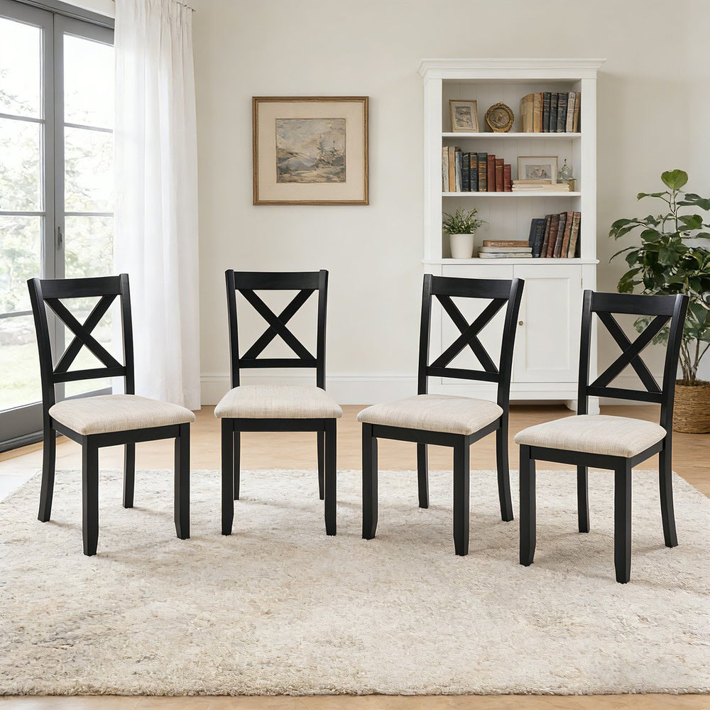 English Elm Dining Chairs Set of 4 Rubberwood Frame Linen Seat Modern Ergonomic Kitchen Side W1998P336527