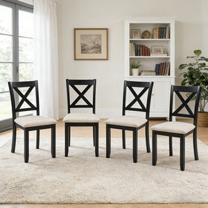 English Elm Dining Chairs Set of 4 Rubberwood Frame Linen Seat Modern Ergonomic Kitchen Side W1998P336527