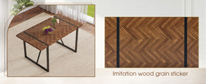 English Elm Table and Chair Set Fishbone Mdf Top with Six Brown Upholstered Seats for Dining W1151S03139