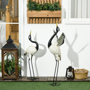 English Elm Outsunny Metal Heron Sculptures Set of 2 Hand Painted Outdoor Garden Yard Art Decor W2225P174547