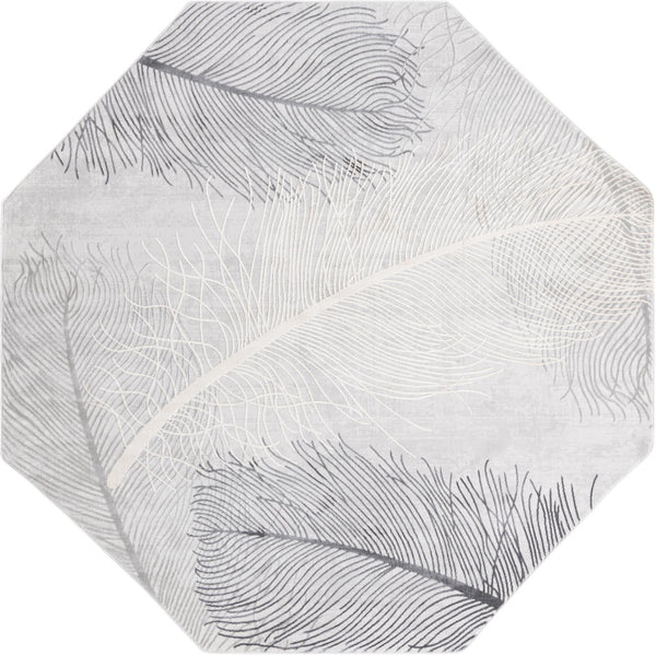 Unique Loom Finsbury Camilla Machine Made Botanical Rug Gray, Ivory/Beige 7' 10" x 7' 10"