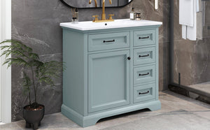 English Elm [video] 36 Inch Freestanding Bathroom Vanity Rubberwood Cabinet with Ceramic Sink Storage Grey N759P313315F