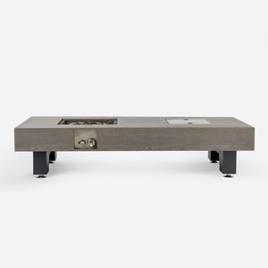 English Elm 54_inch Iron Fire Pit Table Stone Finish with Stainless Burner, Propane Powered, Spacious Patio Centerpiece Natural Wood W3131P277180