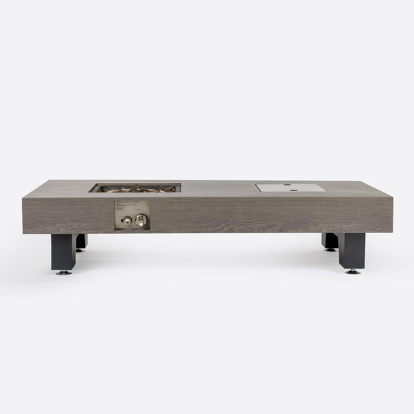 English Elm 54_inch Iron Fire Pit Table Stone Finish with Stainless Burner, Propane Powered, Spacious Patio Centerpiece Natural Wood W3131P277180