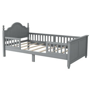 English Elm Twin Low Profile Kids Platform Bed Solid Pine Frame with Guardrails and Storage Grey W2593P411270